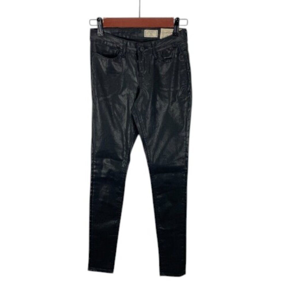AllSaints Petrel Ashby Skinny‎ Jeans Women’s 25 Black Coated Denim Punk Style